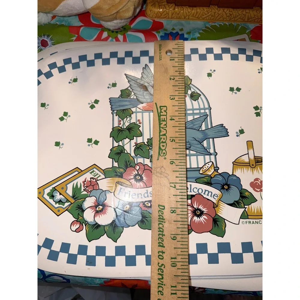 Vintage Franco Friends Are Welcome Bird Placemats Set of 8 Blue White Oval 17in